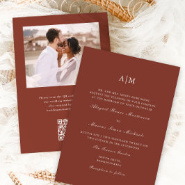 Elegant Terracotta Monogram QR Osa Photo Bröllop Inbjudningar