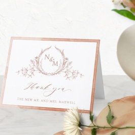 Elegant Terracotta Monogram, Watercolor Bröllop Tack Kort