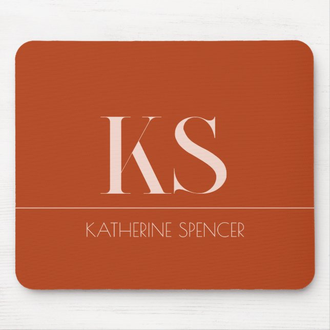 Elegant Terracotta Namn och Monogram Mousepad Musmatta (Framsidan)