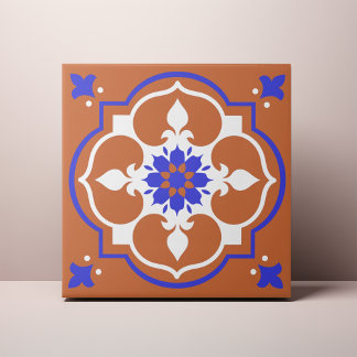 Elegant Terracotta och Blue Flower Azulejo Kakelplatta