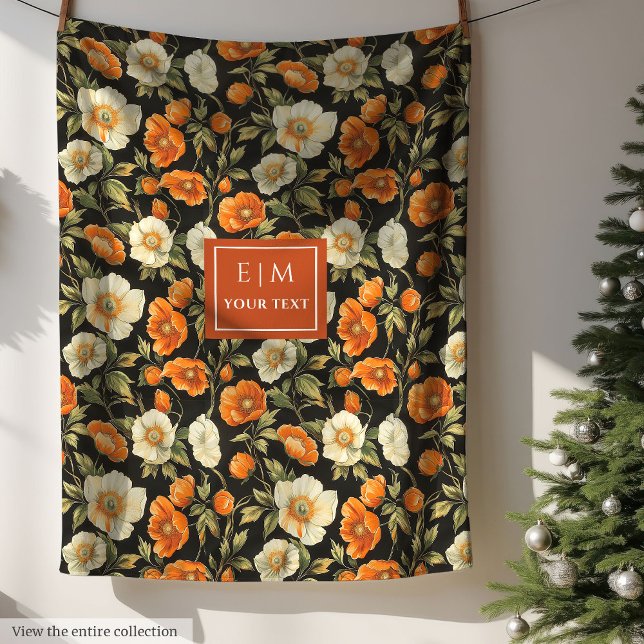 Elegant terracotta och sage grönt blommigt filt (Elegant terracotta and moss green floral blanket)