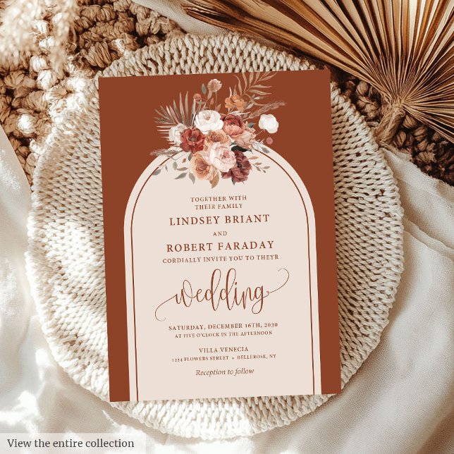 Elegant Terracotta Pampas Grass Boho Bröllop Inbjudningar (Elegant Terracotta Pampas Grass Boho Wedding Invitation)