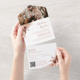 Elegant Terracotta Pampas Photo QR Code Bröllop