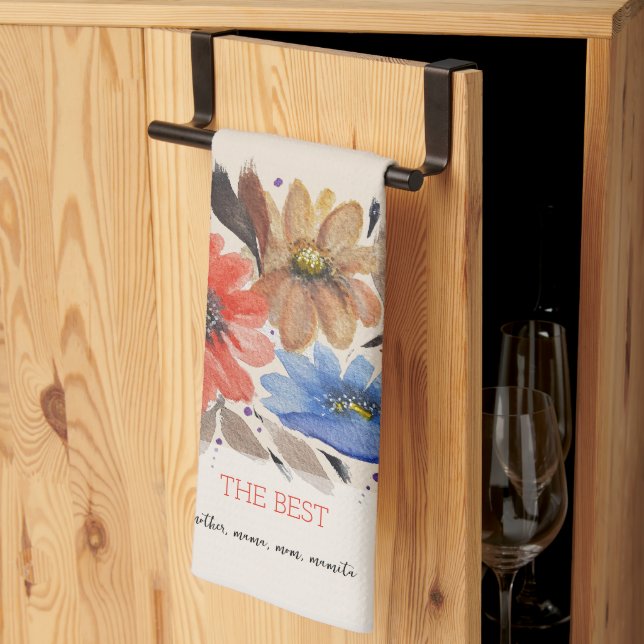 Elegant Terracotta Pastel Watercolor Blommigt Kökshandduk (Thirds Fold)