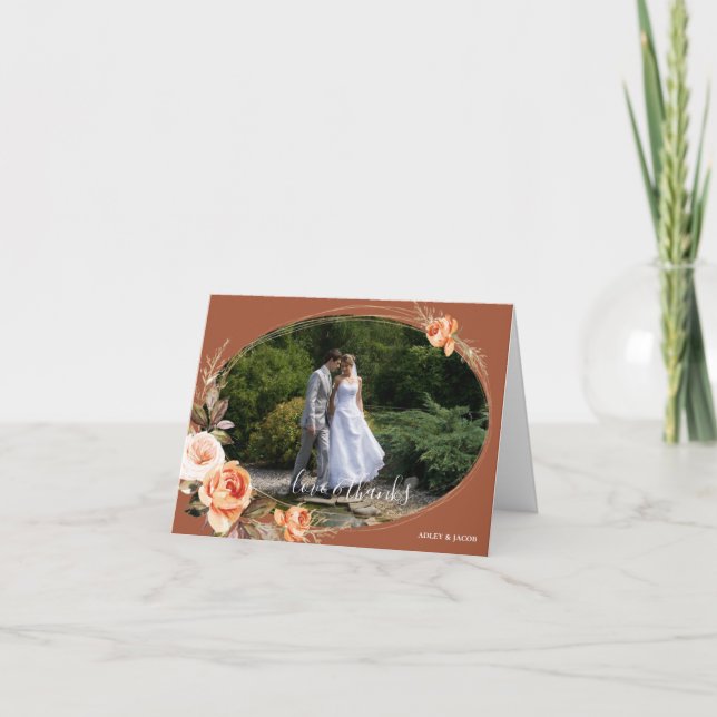 Elegant Terracotta Photo Boho Blommigt Fall Weddin Tack Kort (Framsida)