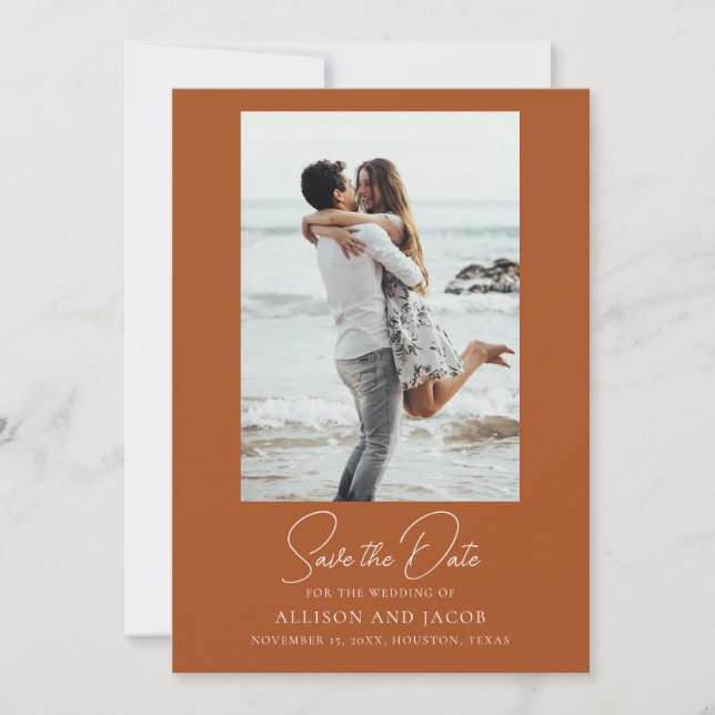 Elegant Terracotta Photo Wedding Save The Date Spara Datumet (Framsida)