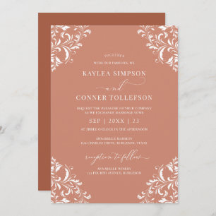 Elegant Terracotta Rust Bröllop Vintage Ornate Inbjudningar