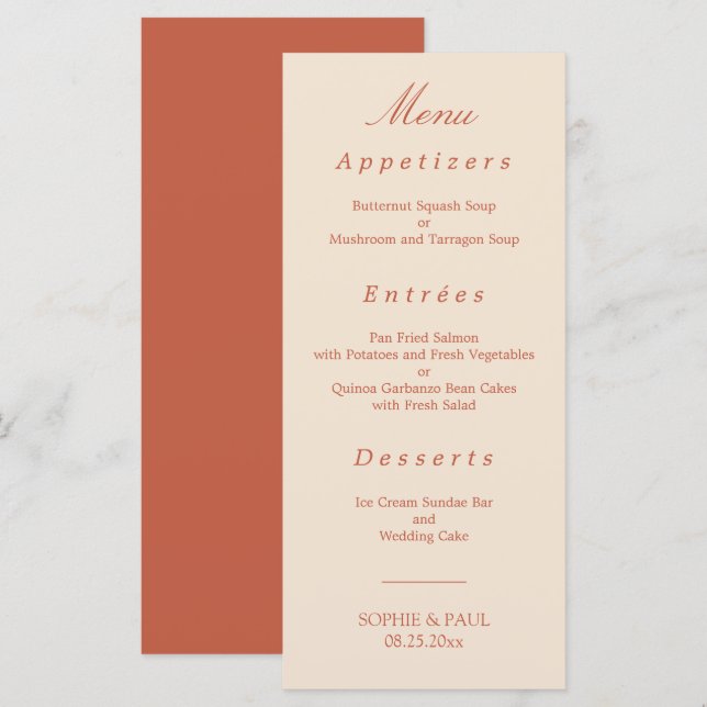 Elegant Terracotta Script Bröllop Menu Meny (Fram/baksida)