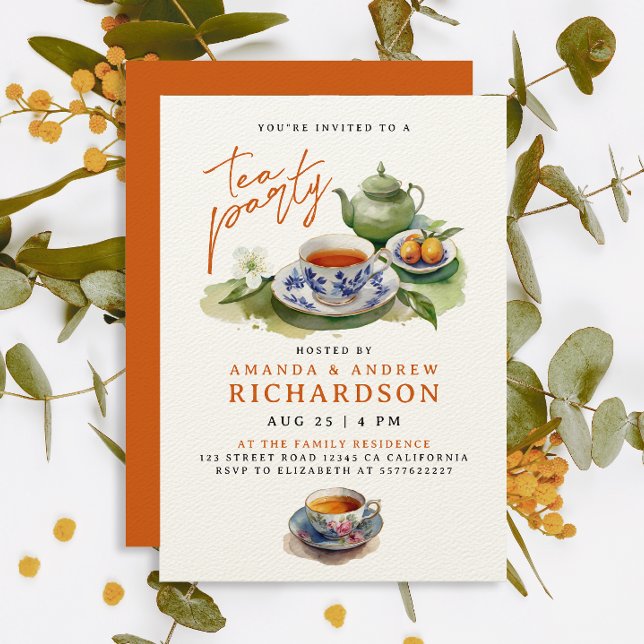 Elegant Terracotta Tea Party Friends Watercolor Inbjudningar (Skapare uppladdad)