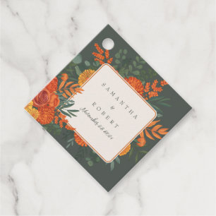 Elegant Terracotta Teal Fall Blommigt Gräns Bröllo Gåvor Etiketter