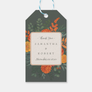 Elegant Terracotta Teal Fall Blommigt Gräns Bröllo Presentetikett