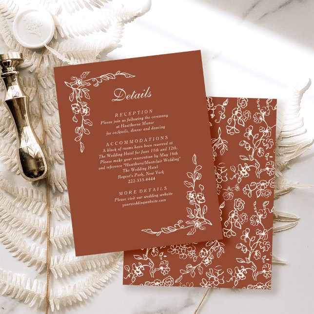 Elegant Terracotta Vintage Blommigt Bröllop Tilläggskort (Skapare uppladdad)