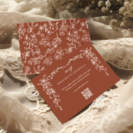 Elegant Terracotta Vintage Floral QR Code Wedding OSA Kort