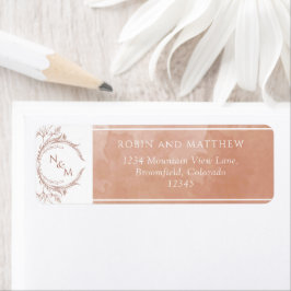 Elegant Terracotta Watercolor, Monogram Bröllop Returadress Etikett