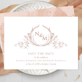 Elegant Terracotta Watercolor Monogram Bröllop Spara Datumet