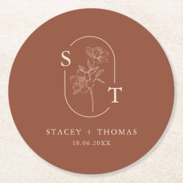 Elegant Terracotta Whimsical Bröllop Sticker Underlägg Papper Rund