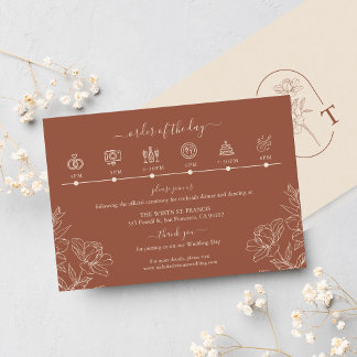 Elegant Terracotta Whimsical Bröllop Timeline Tilläggskort