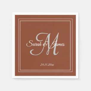 Elegant Terracotta & White Monogram Bröllop Papper Pappersservett