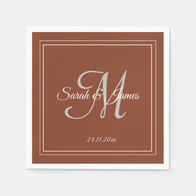 Elegant Terracotta & White Monogram Bröllop Papper Pappersservett (Framsidan)