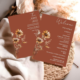 Elegant Terracotta Wildbloms Bröllopsprogram Card