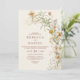 Elegant Terrakotta & Beige Boho Blommig Bröllop Inbjudningar