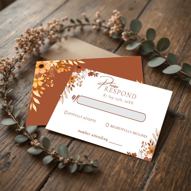 Elegant Terrakotta Blommig Bröllops-RSVP Anteckningskort (Elegant Terracotta Floral Wedding RSVP Note Card)