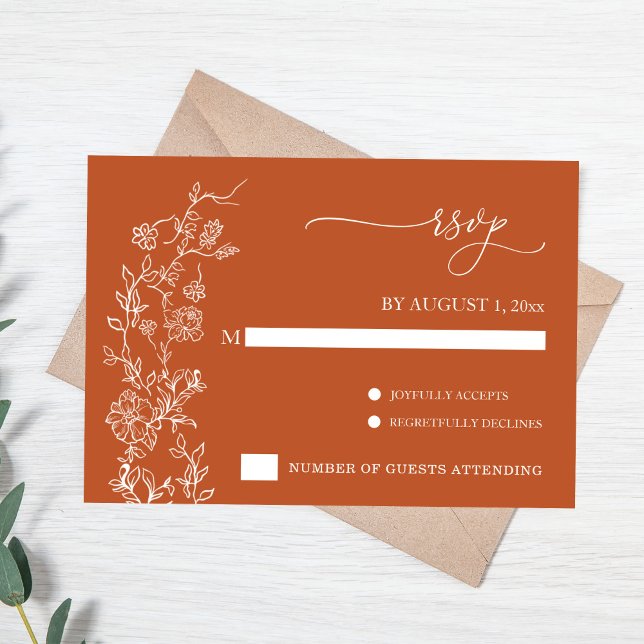Elegant Terrakotta Blommig Vintage Bröllopsanmälan OSA Kort (Terracotta Wedding RSVP card with white florals)