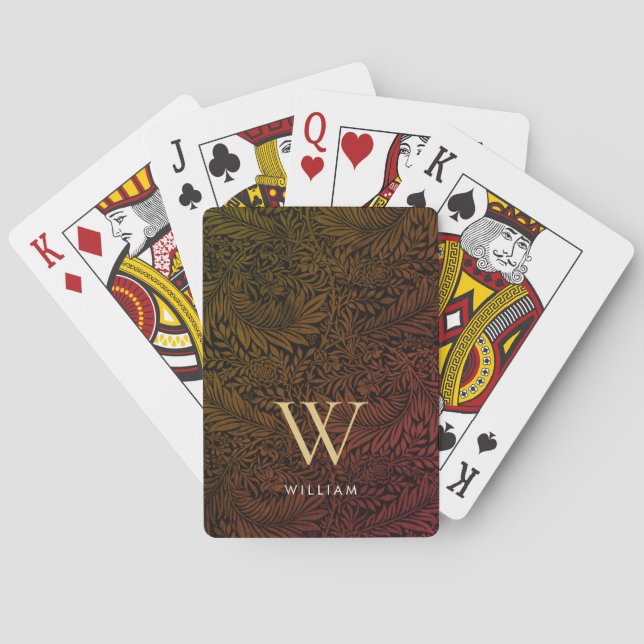 Elegant Terrakotta Boho Botanisk Mönster Monogram Casinokort (Baksidan)