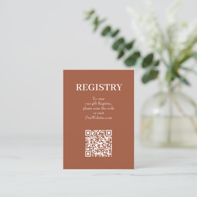 Elegant Terrakotta Bröllopspresentregistrering QR- Tilläggskort (Stående Fram)