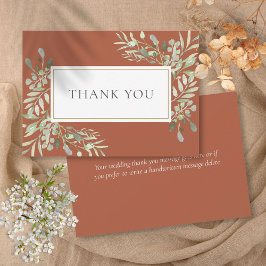 Elegant Terrakotta Grönska Blad Bröllop Tack Kort