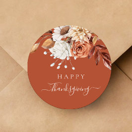 Elegant Terrakotta Höst Blommig Glad Thanksgiving Runt Klistermärke
