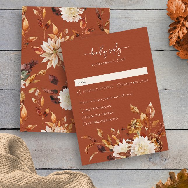 Elegant Terrakotta Höst OSA Kort (Elegant Terracotta Autumn Floral RSVP Card by Painted Paperie
)