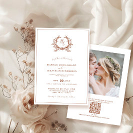 Elegant Terrakotta Monogram Tecken QR-kod Bröllop Inbjudningar