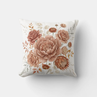 Elegant Terrakotta och Persika Boho Botanisk Blomm Kudde