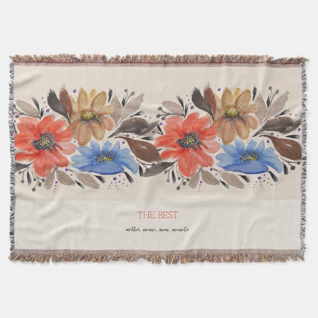 Elegant Terrakotta Pastell Vattenfärg Blommig  Filt (Framsidan)