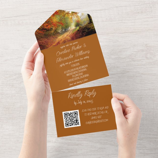 Elegant Terrakotta Skript RSVP Whimsical QR-kod A (Tearaway)