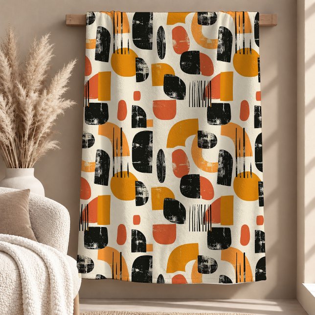 Elegant Terrakotta Svart Boho Regnbåge Kast Blanke Fleecefilt (Elegant Terracotta Black Boho Rainbow Throw Blanket)