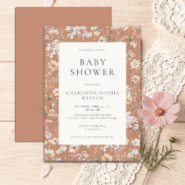 Elegant Terrakotta Vildblomma QR-kod Baby Shower Inbjudningar