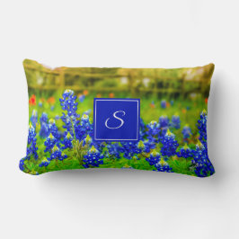 Elegant Texas Bluebonnets Blue Blommigt Monogram Lumbarkudde