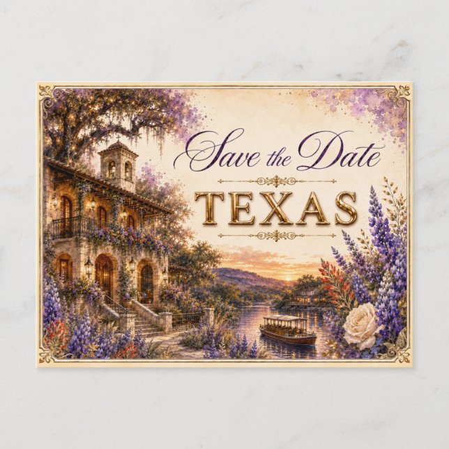 Elegant Texas Spara datum Bröllopsinbjudan Vykort (Framsida)