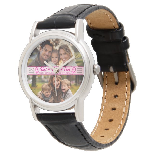 Elegant text foto Mors dag Vattenfärg Rosa Armbandsur (Vinklad)