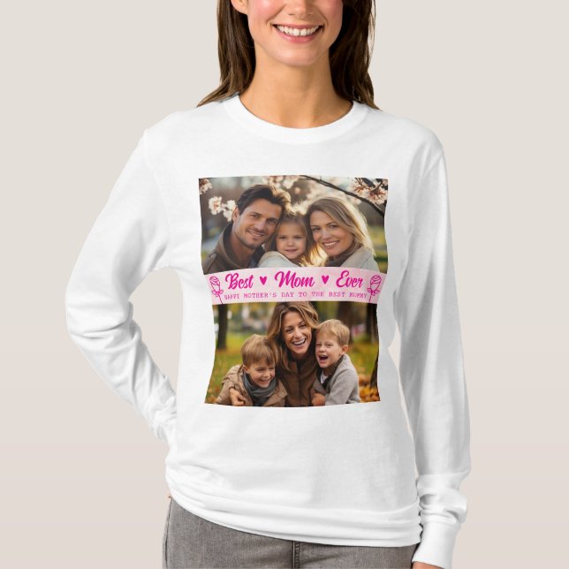 Elegant text foto Mors dag Vattenfärg Rosa T Shirt (Framsida)
