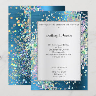 ELEGANT TEXTUERAD BLUE HOLOGRAFISK PASTEL BRÖLLOP INBJUDNINGAR