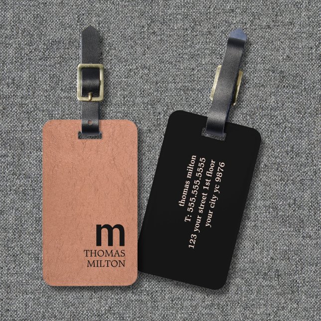 Elegant textur brun svart fet monogram bagagebricka (Skapare uppladdad)