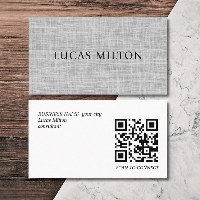 Elegant Textur Grå QR-kod Konsult  Visitkort (Skapare uppladdad)