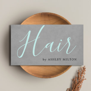 Elegant textur grå turkos typografi hår visitkort
