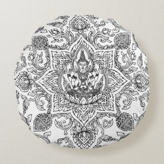 Elegant Thai Kanok Gyllene Mönster Lyx Rund Kudde