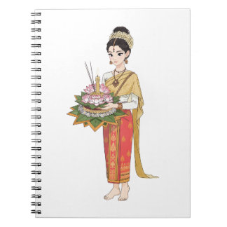 Elegant thailändsk kvinna traditionell klänning anteckningsbok
