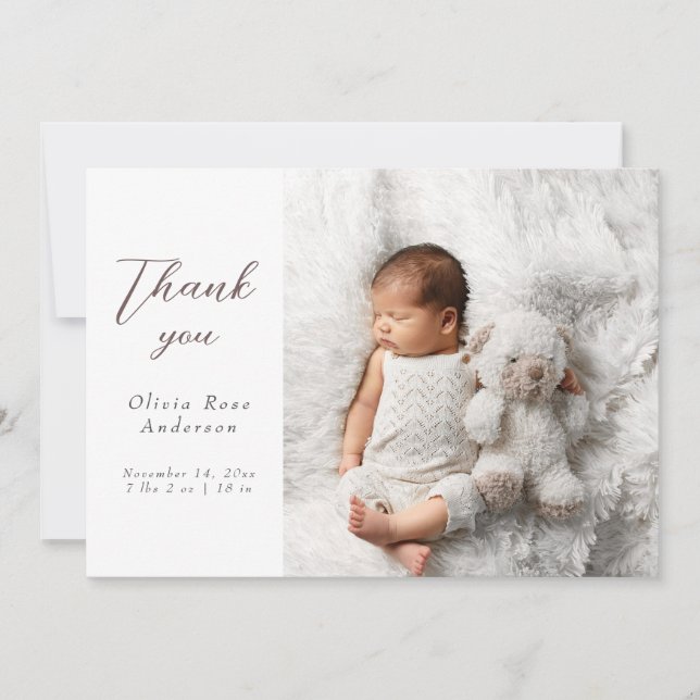Elegant Thank Baby Photos Modern Calligraphy Birth Meddelande (Framsida)