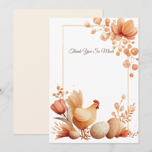 Elegant Thank You Card with Floral Frame Tack Kort (Fram/baksida)